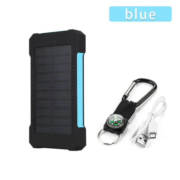 Batterie externe solaire - double USB - étanche - avec porte-clés boussole - LED - 30000mAh