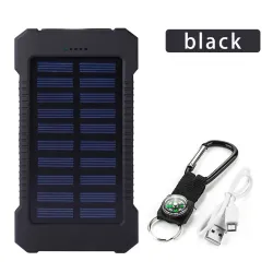 Solar power bank - dual USB - waterproof - with compass keychain - LED - 30000mAhPower Banks