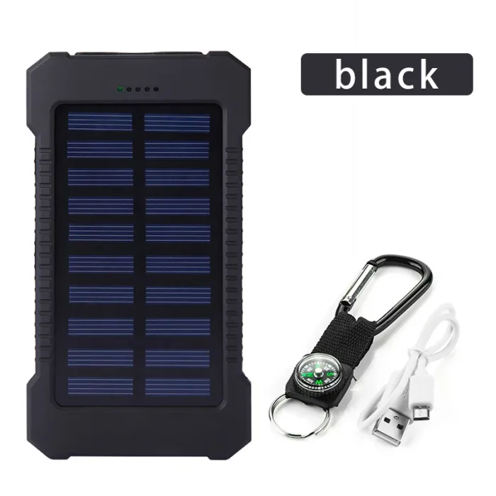 Solar power bank - dual USB - waterproof - with compass keychain - LED - 30000mAhPower Banks
