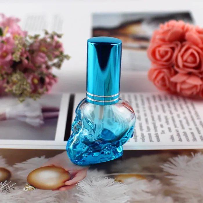 Flacon de parfum en verre - contenant vide - avec atomiseur - forme tête de mort - 8ml