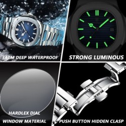 POEDAGAR - montre à quartz élégante - étanche - acier inoxydable - vert