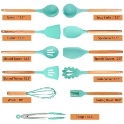 Silicone kitchen utensils - with wooden handle - 11 piecesCutlery
