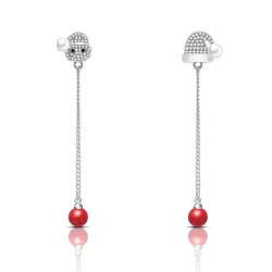 Boucles d'oreilles longues de Noël - avec cristaux - bonhomme de neige / chapeau / perle