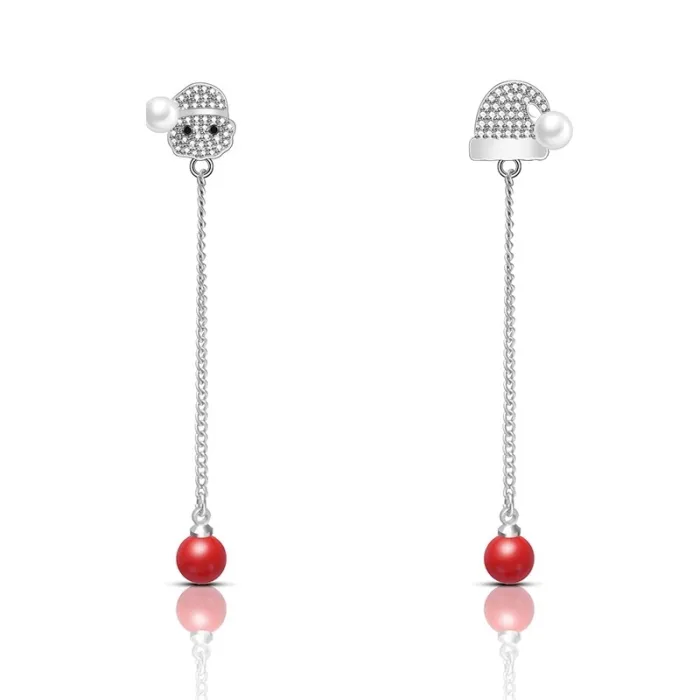 Boucles d'oreilles longues de Noël - avec cristaux - bonhomme de neige / chapeau / perle