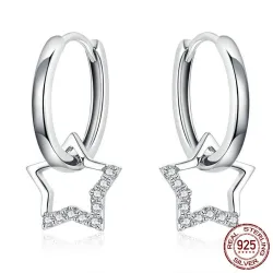 Small hoop earrings with crystal star - 925 sterling silverEarrings