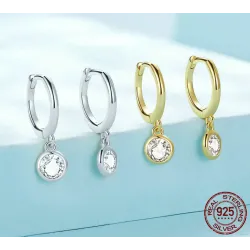 Boucles d'oreilles créoles avec cristal blanc rond - argent sterling 925