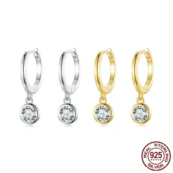Boucles d'oreilles créoles avec cristal blanc rond - argent sterling 925