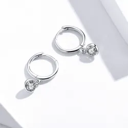 Boucles d'oreilles créoles avec cristal blanc rond - argent sterling 925