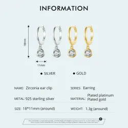 Boucles d'oreilles créoles avec cristal blanc rond - argent sterling 925