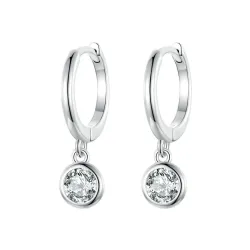 Boucles d'oreilles créoles avec cristal blanc rond - argent sterling 925