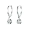 Boucles d'oreilles créoles avec cristal blanc rond - argent sterling 925