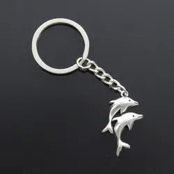 Porte-clés en argent - avec double dauphins
