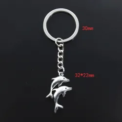 Porte-clés en argent - avec double dauphins