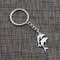 Porte-clés en argent - avec double dauphins