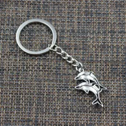 Porte-clés en argent - avec double dauphins