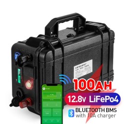 Batterie LiFePO4 - étanche 40Ah / 100Ah - BMS Bluetooth intégré - onduleur avec chargeur