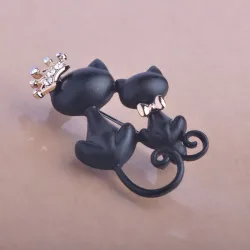 Mother and daughter cat - crystal crown - broochBrooches