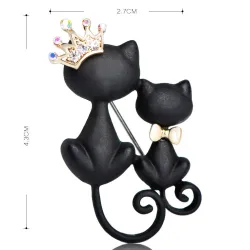 Mother and daughter cat - crystal crown - broochBrooches