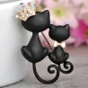 Chat mère et fille - couronne de cristal - broche