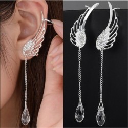 Boucles d'oreilles longues ailes d'ange en cristal - clips