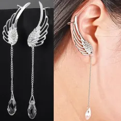 Boucles d'oreilles longues ailes d'ange en cristal - clips