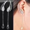 Boucles d'oreilles longues ailes d'ange en cristal - clips