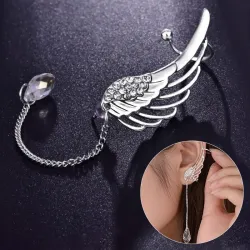 Boucles d'oreilles longues ailes d'ange en cristal - clips
