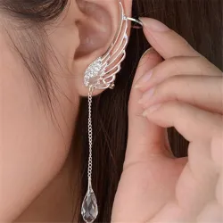 Boucles d'oreilles longues ailes d'ange en cristal - clips