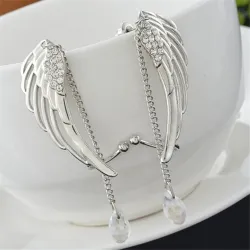 Boucles d'oreilles longues ailes d'ange en cristal - clips