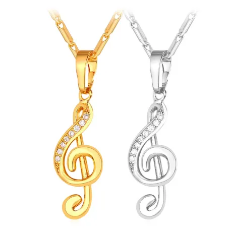 Pendentif note de musique / cristaux - avec collier