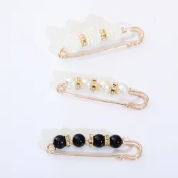 Broche élégante - épingle à nourrice - avec perles noires / blanches - 3 pièces