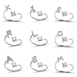 Resizable ring - A-Z alphabet letters with rhinestonesRings