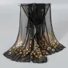 Echarpe longue élégante en mousseline - imprimé paon / plumes