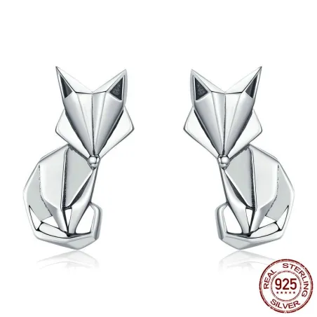 Renard géométrique - boucles d'oreilles argentées à la mode