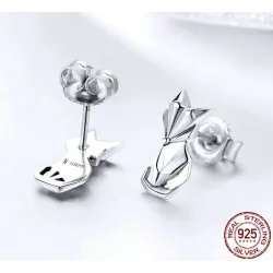 Renard géométrique - boucles d'oreilles argentées à la mode