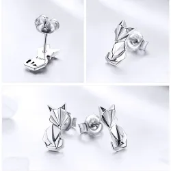 Renard géométrique - boucles d'oreilles argentées à la mode