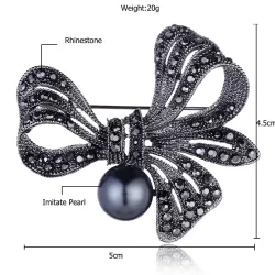Broche fleur en cristal - avec perle noire