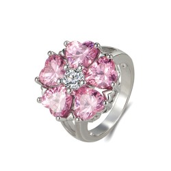 Bague élégante en argent - avec fleur en cristal rose