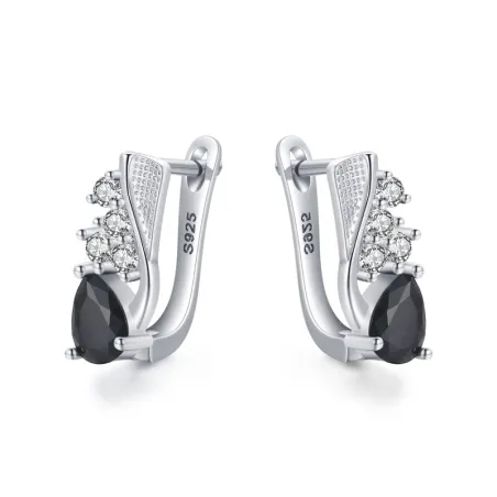 Boucles d'oreilles élégantes en argent avec cristal noir