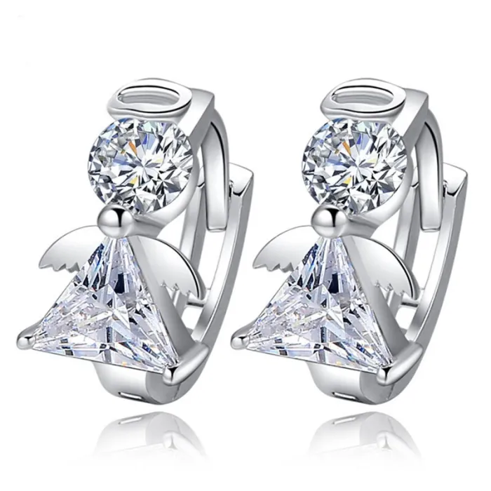 Boucles d'oreilles rondes en argent avec ange en cristal