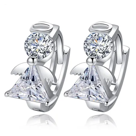Boucles d'oreilles rondes en argent avec ange en cristal