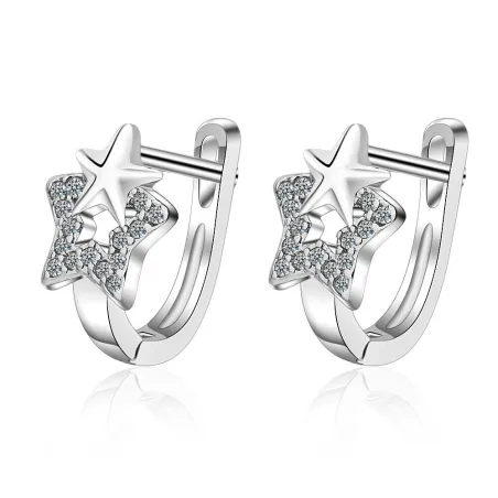 Boucles d'oreilles en argent avec une double étoile / cristaux