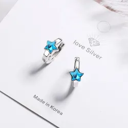 Round silver earrings with a blue crystal starEarrings