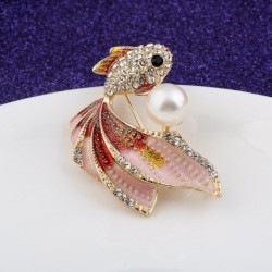 Crystal goldfish with a pearl - elegant broochBrooches
