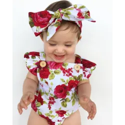 Floral baby girl jumpsuit & headband - cotton set - 2 piecesClothes