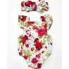 Combinaison bébé fille fleurie & bandeau - ensemble coton - 2 pièces