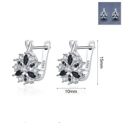 Boucles d'oreilles élégantes en argent - avec fleur en cristal blanc/noir