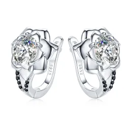 Boucles d'oreilles élégantes en argent - avec fleur en cristal