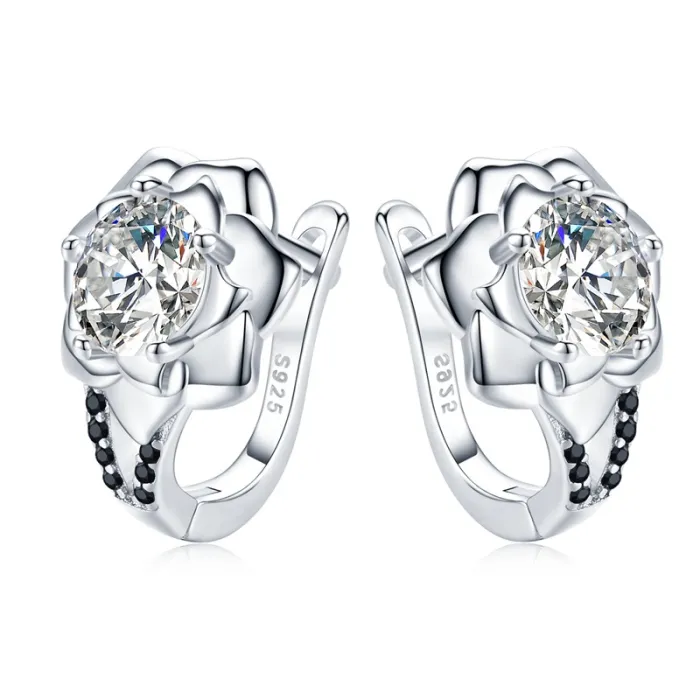 Elegant silver earrings - with crystal flowerEarrings