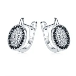 Boucles d'oreilles rondes élégantes en argent - cristaux blancs/noirs